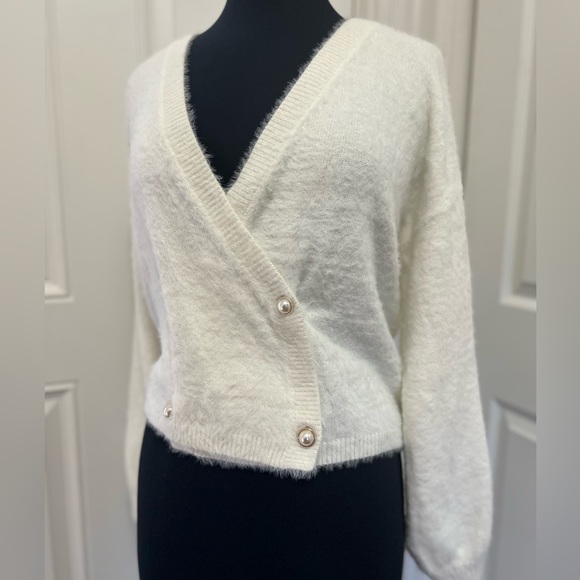 Cupcakes and Cashmere Ivory Mika Fuzzy Sweater with Pear Buttons - Picture 12 of 16